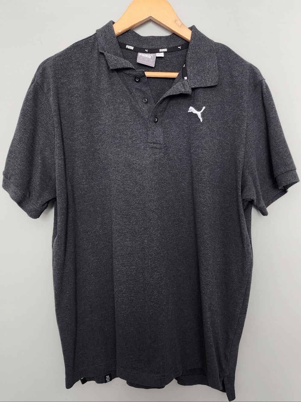 Puma Men’s Charcoal Gray Polo with White Logo Size L